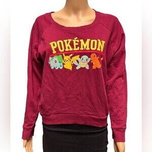 Pokémon Crewneck Sweatshirt Maroon Pokémon in Yellow Characters Size Large